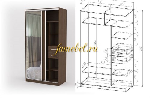 Шкаф купе Каскад 2+2я двухдверный