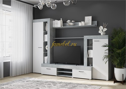 Стенка Дельта белый-бетон 2648х1874х456