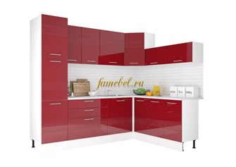 Люкс МДФ угловой 2450х1800 глянец кухонный гарнитур с пеналом